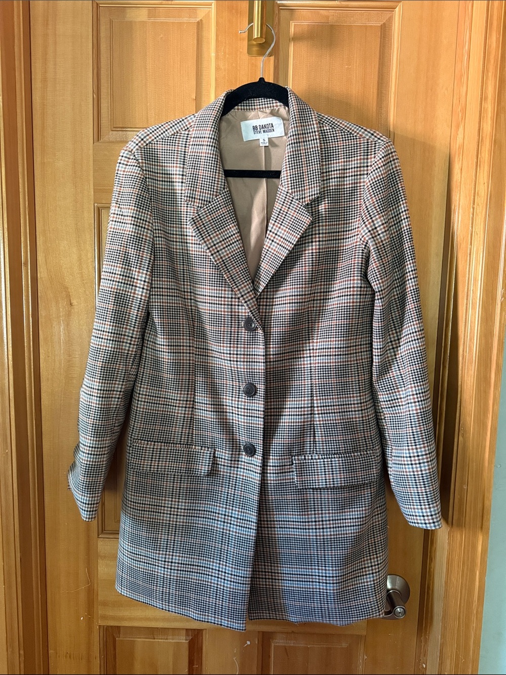 BB Dakota by Steve Madden Brown and Black Plaid Longline Blazer